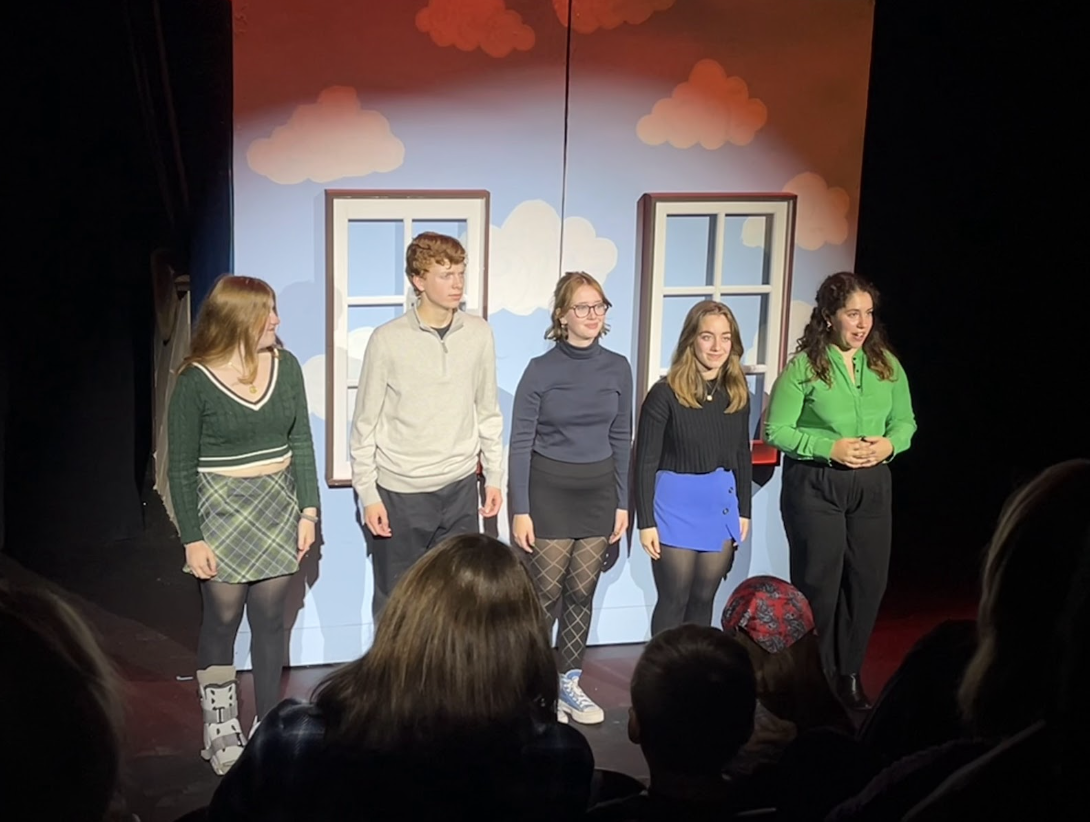 The Brightest Thing (Or, The Squonk Play) student directors Katie Kollasch, Declan Boyle, Katie-May Newman, Kallista Schneiderman, and Milana Yanev giving pre-show speech
